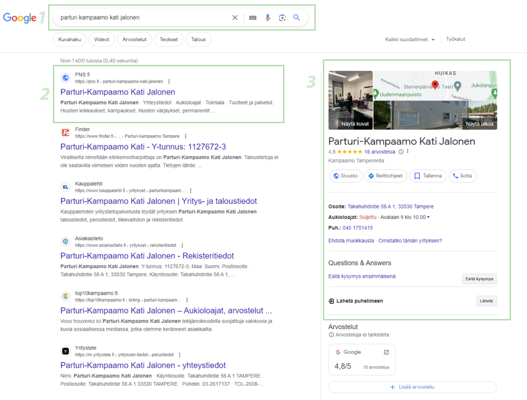 Kati Jalonen Google yritysprofiili 